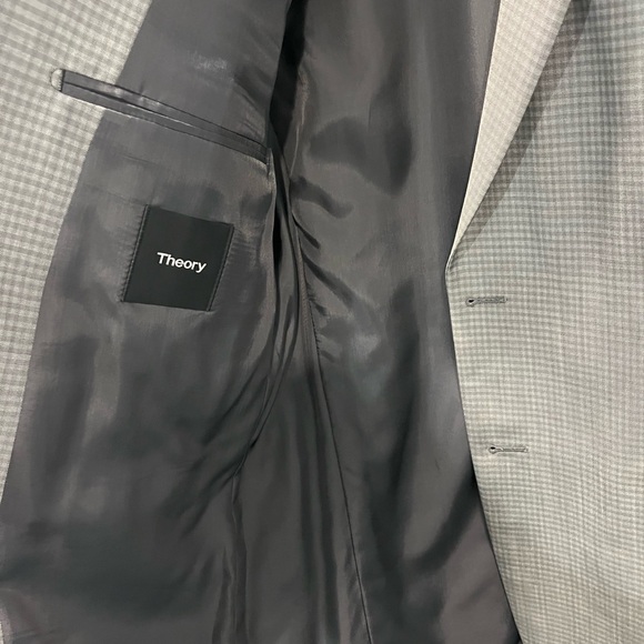 NWT Theory Chambers Blazer Tailored Gingham Dove Multi 40L Grey Suit Jacket - Picture 5 of 8